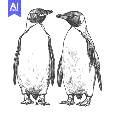 Popular premium asset: Two emperor penguins stand together in a black and white illustration