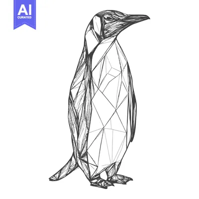 A geometric artistic illustration of a penguin standing upright