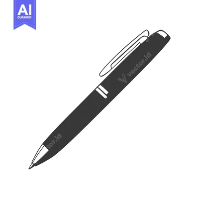 A detailed grayscale illustration of a simple ballpoint pen