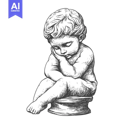 Premium design asset: Pensive Stone Sculpture of a Sitting Boy