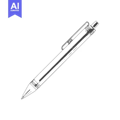 Aset desain premium: Detailed Line Art: Transparent Ballpoint Pen with Pocket Clip on White