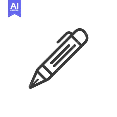 Aset desain premium: Minimalist Pencil Icon: Clean Line Art on White Background, Writing To