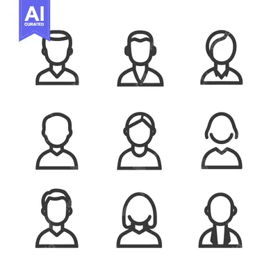Aset desain premium: Simple Black Line Drawings Representing Various Human Avatar Icons