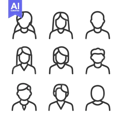 Aset desain premium: Simple Line Drawings Depicting Various Human Head And Shoulder Outline
