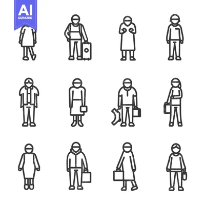Aset desain premium: A collection of simple illustrations depicting various people figures