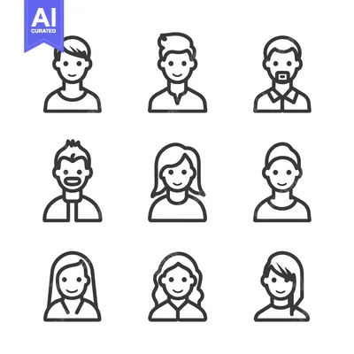 Aset desain premium: Nine stylized simple portraits of different diverse people