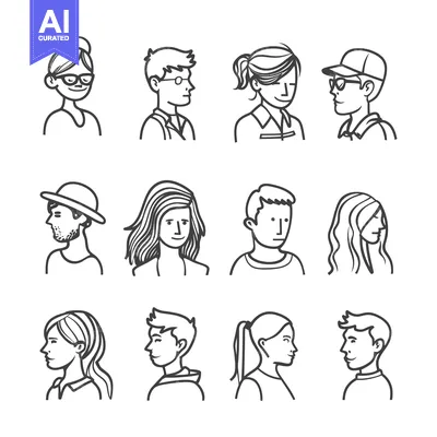 Popular premium asset: Twelve illustrated portraits of different people in simple line art