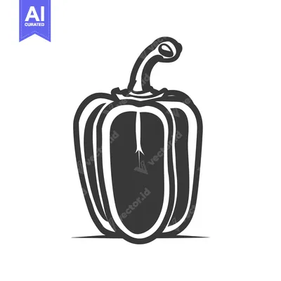 Aset premium populer: A stylized monochrome depiction of a fresh bell pepper