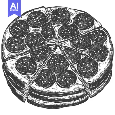 Aset premium populer: A sliced pepperoni pizza graphic image with a high angle view