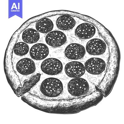 Aset desain premium: A Delicious Engraved Illustration Depicting a Pepperoni Pizza From Abo