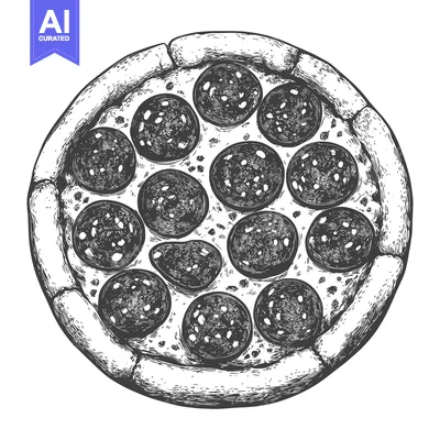 Aset desain premium: A Detailed Hand Drawn Illustration of a Pepperoni Pizza