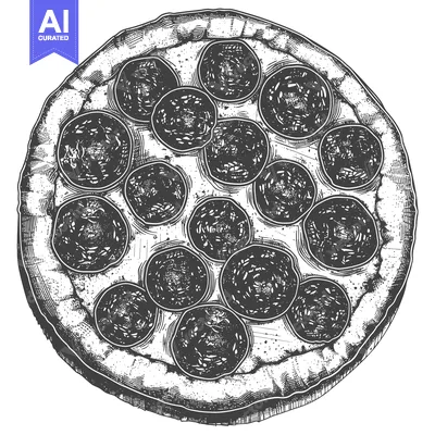 Aset desain premium: An illustrated image of a pepperoni pizza on a white background