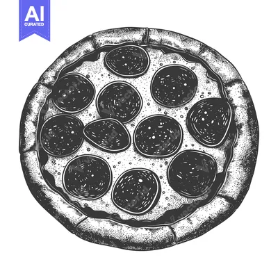 Popular premium asset: A detailed black and white illustration of a pepperoni pizza