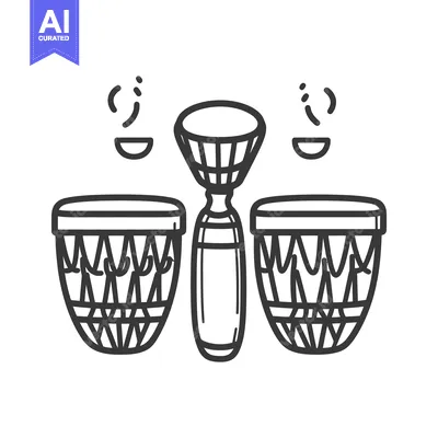 Aset premium populer: Black and white line drawing of three percussion instruments