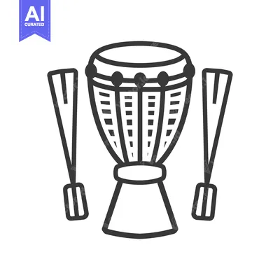 Aset desain premium: An illustration of a djembe drum and its accompanying drumsticks