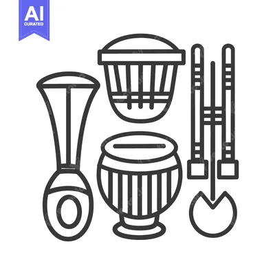 Aset desain premium: Musical Instruments Depicted In Black And White Vector Illustration