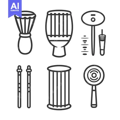 Aset desain premium: Outlined illustrations presenting a collection of percussion musical i