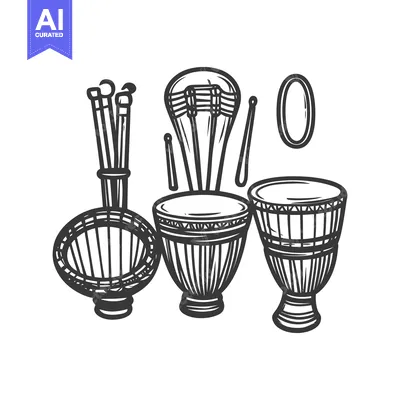 Aset desain premium: A detailed black and white image of musical percussion instruments