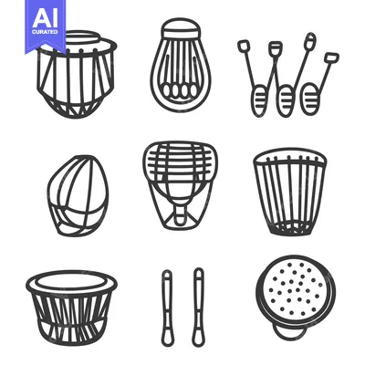 Premium design asset: Various stylized drawings of musical instruments depicted in black out