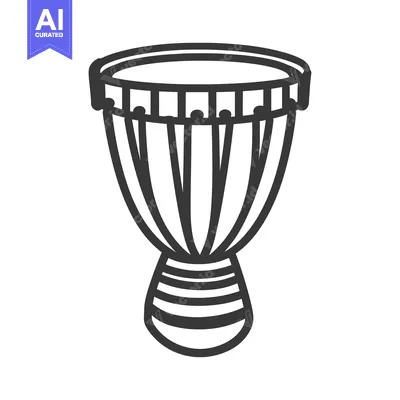 Aset premium populer: A black and white illustration of a hand drum instrument