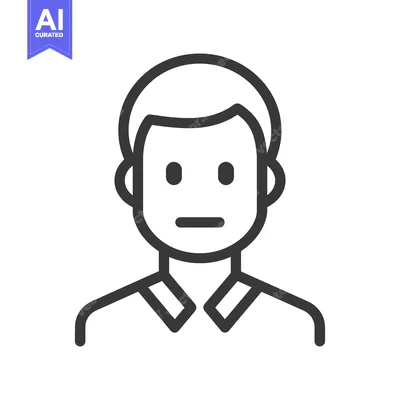 A simple outlined portrait depicting the head and shoulders of a perso