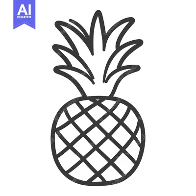 Aset premium populer: A simple black and white illustration of a fresh pineapple