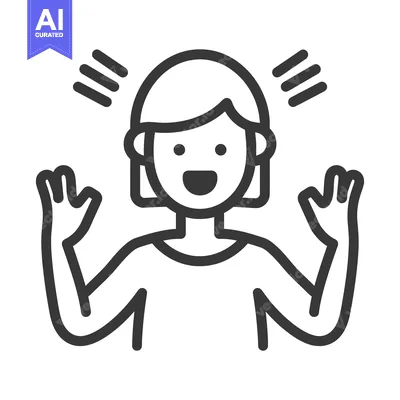 Aset desain premium: Excited woman with raised arms showing radiating energy with big smile
