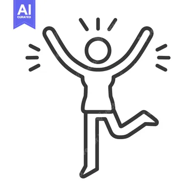 Aset desain premium: A joyful figure is celebrating with raised arms and leaping