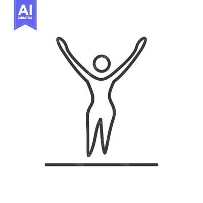 Simple depiction of a person celebrating with arms raised upward