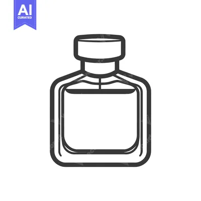 A minimalist black and white illustration of perfume bottle