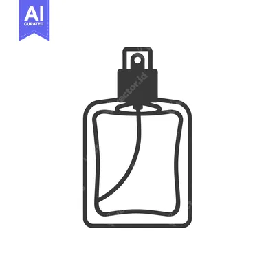 Aset desain premium: Simple illustration of a clear glass perfume bottle with atomizer
