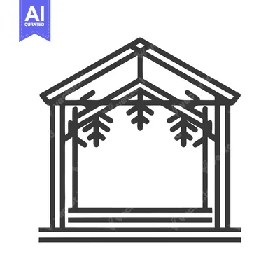 Aset desain premium: Minimalist Arbor Icon with Hanging Foliage, Dark Gray Outline on White