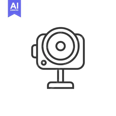 Aset desain premium: Modern Action Camera Icon: Minimalist Line Art Design on White Backgro