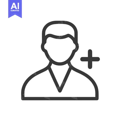 Aset desain premium: Add User Icon: Simple Outline of Person with Plus Sign for New Contact