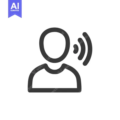 Aset desain premium: Person Speaking Icon: Minimalist Design with Sound Waves, Communicatio