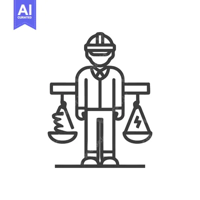 Aset premium populer: Electrical Engineer Icon Balancing Energy Sources, Line Art