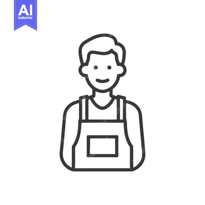 Aset desain premium: Minimalist Line Art: Smiling Person Wearing Apron Icon