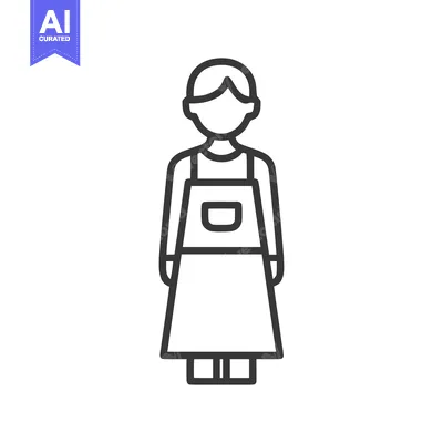 Aset premium populer: Minimalist Line Art: Woman in Apron Icon, Uniform Symbol