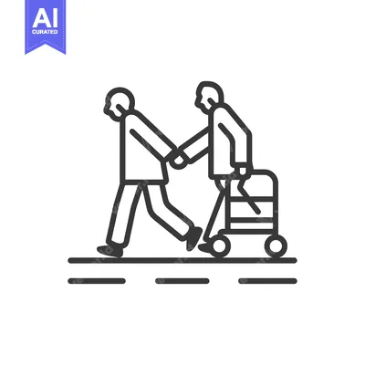 Aset premium populer: Person Assisting Elderly Person With Walker