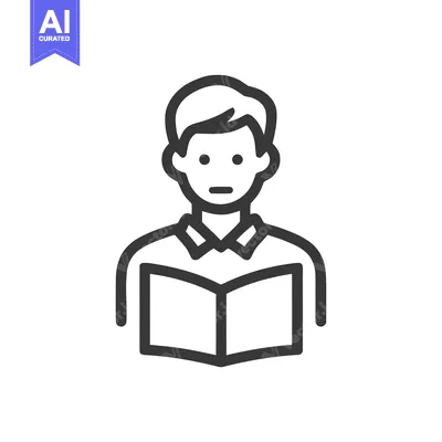 Minimalist Icon of a Student Reading a Book, Isolated on White Backgro