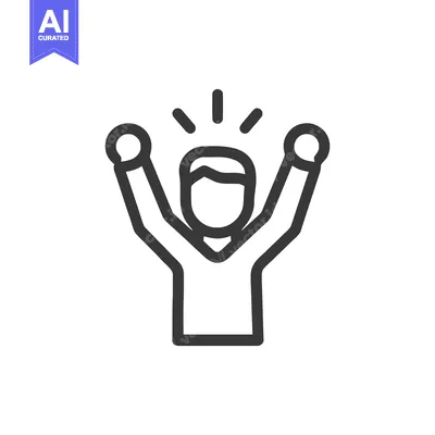 Popular premium asset: Minimalist Icon of a Person Celebrating with Raised Arms and Radiating