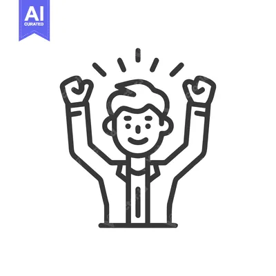 Aset premium populer: Line Art Icon: Celebrating Success with Raised Fists and Joyful Expres