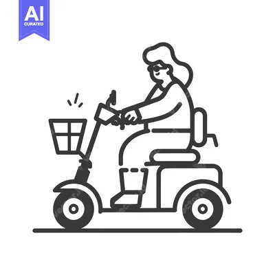 Aset desain premium: Person Driving a Mobility Scooter with a Basket