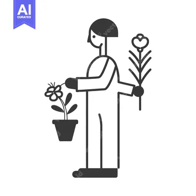 Aset desain premium: Person holding a potted plant and a bouquet of flowers