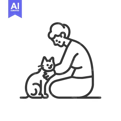 Aset desain premium: Person Kneeling and Petting a Cat