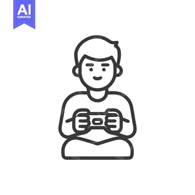 Aset desain premium: Minimalist Icon of a Gamer Boy Holding a Controller