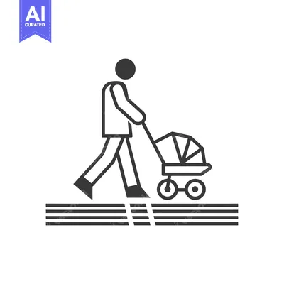 Aset desain premium: Person Pushing a Baby Stroller Across a Crosswalk