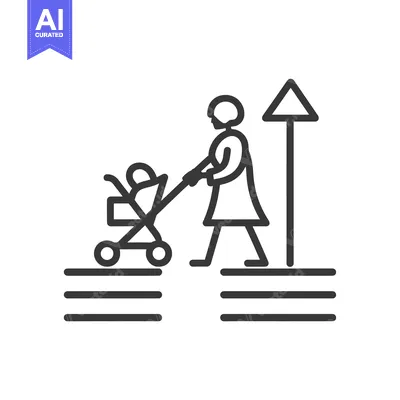 Premium design asset: Person Pushing a Baby Stroller Up a Ramp with an Arrow Sign