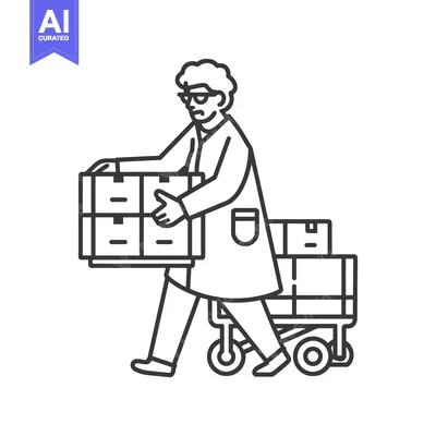 Aset premium populer: Person pushing a handcart with boxes