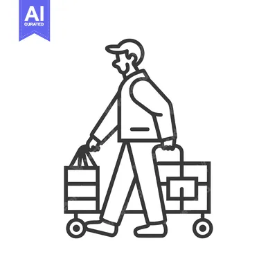 Aset desain premium: Person pushing a shopping cart with groceries